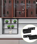 8 Pack Frameless Glass Door Pivot Hinges Clamp for 5 to 8mm Glass shown with wine cabinet and anti-slip pads