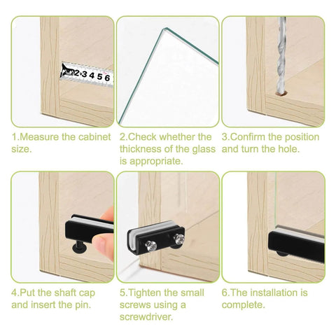 Installation steps for Frameless Glass Door Pivot Hinges 4 Pairs Adjustable Cabinet Door Clamps Fits 3 To 5 Mm Glass Free Swinging Black