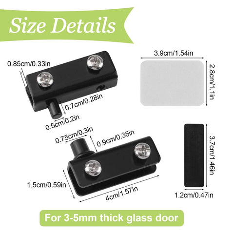 Frameless Glass Door Pivot Hinges 4 Pairs Adjustable Cabinet Door Clamps Fits 3 To 5 Mm Glass Free Swinging Black, size details