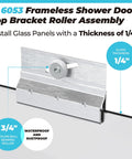Frameless Shower Door Top Bracket Roller Assembly Set Four Replacement Wheels For Glass Up To One Quarter Inch close-up view