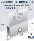 Diagram of 4 pcs M 6054 frameless shower door rollers top bracket assembly with dimensions and 3/4 inch round wheel, chrome finish.