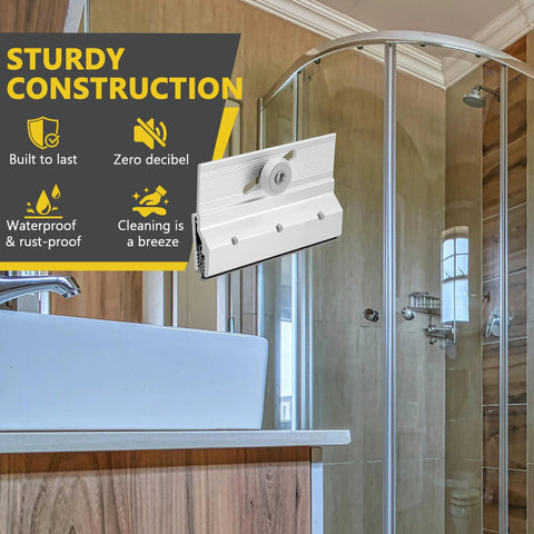 Frameless Shower Door Top Bracket Roller Assembly Four Pack for One Quarter Inch Glass with Chrome Finish in bathroom setting.