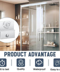 Modern bathroom with shower featuring 2 pcs M 6054 frameless shower door rollers top bracket assembly with 3/4 inch round plastic wheel.