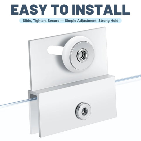 Four Pcs M 6054 Frameless Shower Door Rollers With Adjustable Top Bracket for Sliding Doors, showing installation detail.