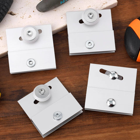 Four Pcs M 6054 Frameless Shower Door Rollers With Adjustable Top Bracket For Sliding Doors Three Quarter Inch Flat Round Plastic Wheel Aluminum Ball Bearing Replacement Pack