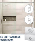 2 pcs M 6054 frameless shower door rollers top bracket assembly with 3/4 inch round wheel in chrome, installed view