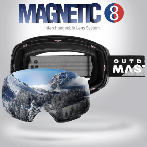 Frameless Ski Goggles With Interchangeable Lenses And UV400 Protection displaying magnetic lens system