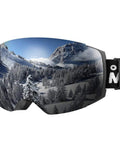 Frameless Ski Goggles with Interchangeable Lenses and UV400 Protection reflecting snowy mountain landscape
