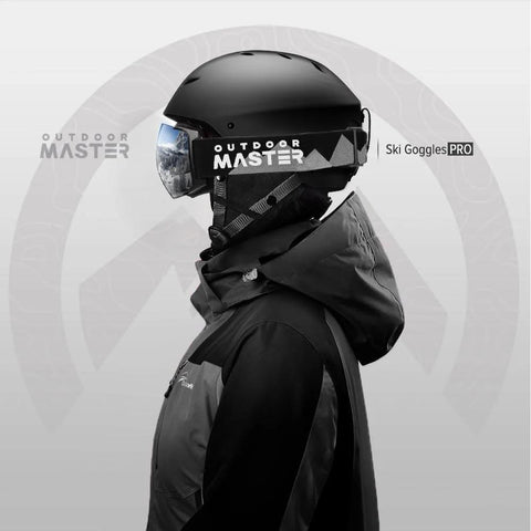 Side view of a person wearing Frameless Ski Goggles With Interchangeable Lenses And UV400 Protection, compatible with helmets.
