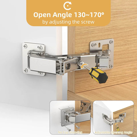 1 Pair 170 Degree Frameless Soft Close Cabinet Hinges, Heavy Duty Hidden Hydraulic Lazy Susan Hinges Installed on Wood Cabinet