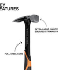 Smooth Face Framing Hammer With A 20-Ounce Forged Steel Head Delivers Precise, Powerful Drives With Magnetic Nail Starter, Black Handle