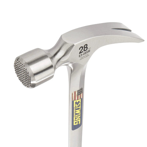 Framing Hammer 28 Oz Long Handle Straight Rip Claw With Milled Face And Shock Reduction Grip For Superior Leverage, Reduced Hand Fatigue, Precise Striking Power On Framing And Heavy Duty Carpentry, USA Made One Piece Forged Steel Construction E3 28SM