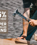 Person using Framing Hammer 22 Oz Rip Claw Smooth Face With Shock Absorbing Grip Ballistically Balanced for framing work.