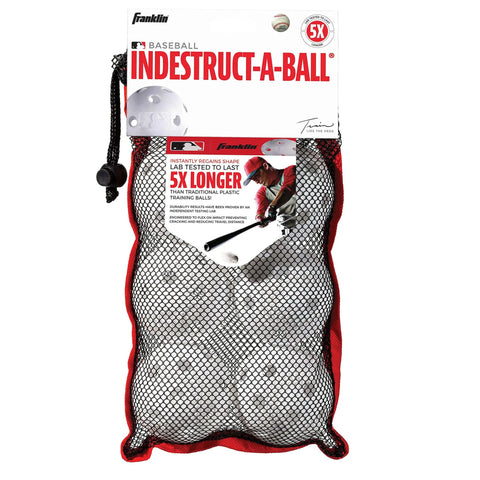 Franklin Sports Plastic Baseballs - Indestruct-A-Ball Plastic Batting Practice Baseballs pack in mesh bag, MLB official size, 6 pack