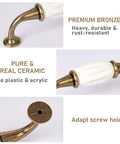 Close-up of French Style White Ceramic Cabinet Handle Set Of 2 With Zinc Alloy Pulls highlighting bronze base and ceramic finish.