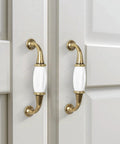 French Style White Ceramic Cabinet Handle Set Of 2 With Zinc Alloy Pulls And Screws On Cabinet Door