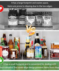 Comparison of large versus small footprint lazy Susans in a fridge, featuring clear 2 Pack Rectangular Lazy Susan Turntables For Refrigerator And Kitchen Storage, 360 Degree Rotating Clear Organizers For Pantry Cabinet Countertop And Tabletop, Measures 13.5 Inches By 8.5 Inches, showing stability and space efficiency.