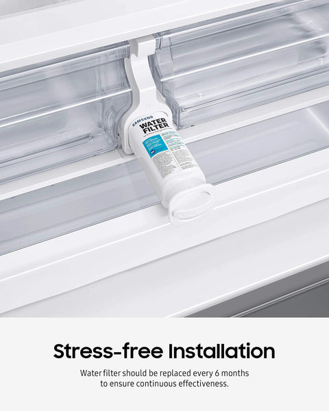 Installed pack of 2 refrigerator water filters that reduce 99% of contaminants, delivering clean, great tasting water and ice for up to six months