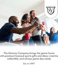 Group of friends celebrating game day with The Memory Company's premium licensed sports gifts and creative decor, established in 1997.