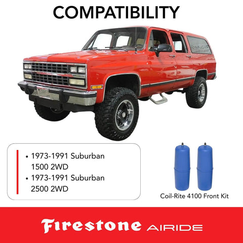 Front Air Springs Kit Fits 1973-1991 Blazer Jimmy Suburban 1500 2500 2WD No Drill Install shown with vehicle compatibility.