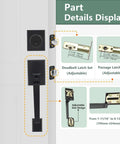 Diagram showing All In One Front Door Lock Set With Black Zinc Alloy Handleset, deadbolt, and passage latch set details for easy install.