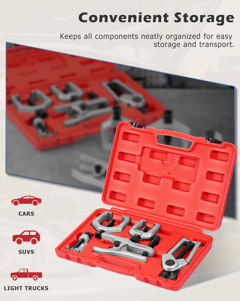 5pcs Professional Front End Service Tool Kit in red case with Pitman Arm Puller and Ball Joint Separator