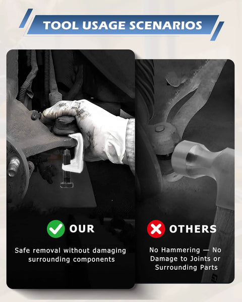Comparison of 5pcs Professional Front End Service Tool Kit use with gloves for safe removal against other tools for joint removal.