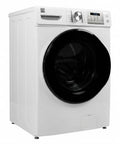 Front-side view of a white 5.0 cu ft front-load washer. Experience fast, thorough laundry with a 5.0 cu ft front-load washer featuring steam cleaning.