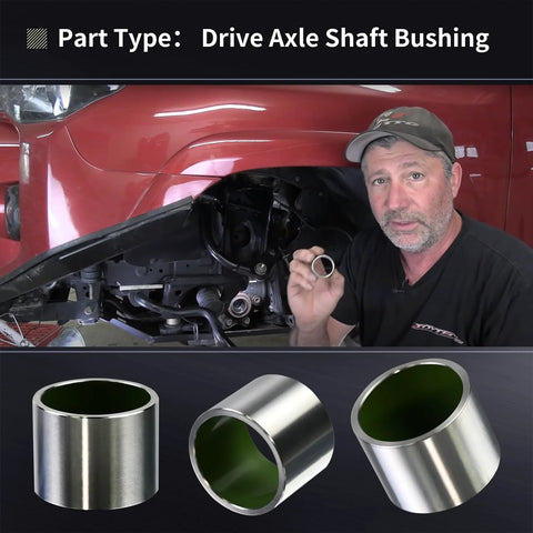 Mechanic showing Drive Axle Shaft Bushing for Front Toyota 8 Inch with Clamshell Design Vanshly YB AX018 next to vehicle