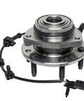 Close-up of Two Front Wheel Bearing Hubs Replacement Kit For 2002-2009 Chevrolet Trailblazer EXT, GMC Envoy, with ABS sensor cable