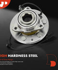 Close-up view of a 2 Pack Front Wheel Bearing and Hub Assembly for 4WD Chevy Silverado Sierra Suburban Yukon Escalade and XTS, featuring high hardness steel and ABS sensor.
