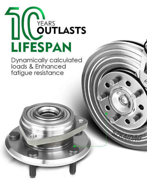 Set of 2 Front Wheel Bearing and Hub Assembly with ABS for Jeep Wrangler 2011 to 2018 JK showing detailed hub design