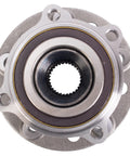 Front view of Front Wheel Bearing and Hub Assembly Set 2 Piece Compatible with Mercedes Benz C300 4Matic GLC300 4Matic E300 4Matic E450 4Matic 2015 To 2021 Includes Left And Right Hubs OE Grade Bearing for Quiet Smooth Ride Easy Install, showing circular bearing and metal hub with mounting holes.