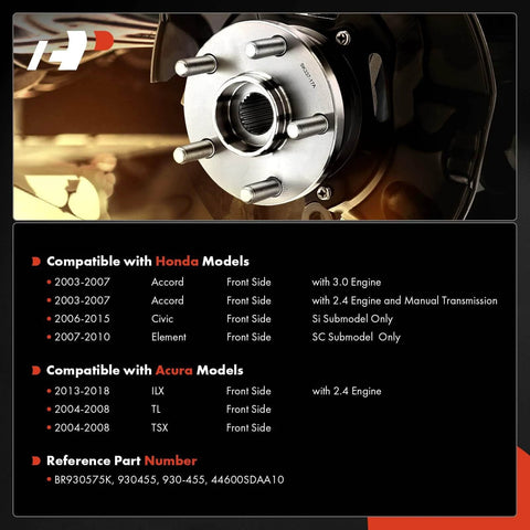 2 Pack Front Wheel Bearing and Hub Kit for Honda Accord Civic Element and Acura ILX TL TSX, Non ABS OE Replacement, product details