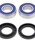 Front Wheel Bearing Kit 25-1648 For BMW F800R 2005-2014 F800S 2004-2008 F800ST 2004-2013 HP2 Enduro 2004-2006 HP2 Megamoto 2006-2008 Replacement ABEC 3 High Speed Bearings Double Lip Seals Triple Lip Rubber Seals Easy Install, showing two metal bearings with blue centers and two black rubber seals.