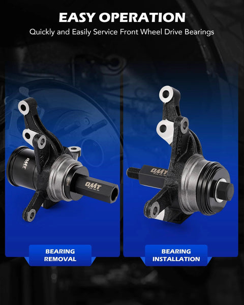 38pc 2-in-1 Bearing Press Kit, Front Wheel Bearing Removal Kit shown in removal and installation stages