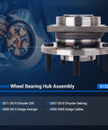 Front Wheel Hub And Bearing Assembly With ABS Encoder For Chrysler 200 2011 2014 Sebring Cirrus 2007 2010 Dodge Avenger 2008 2014 5 Lug Front Axle Replacement Part shown with wheel installation diagram.
