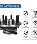 515036 Front Wheel Hub Bearing Assembly for 4WD AWD Chevy Silverado with ABS, 6 Lug, featuring advantages like low noise and high precision.