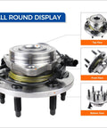 515096 Front Wheel Hub Bearing Assembly for Chevy Tahoe Silverado Suburban front, top, and bottom view with ABS