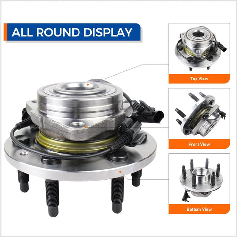 515096 Front Wheel Hub Bearing Assembly for Chevy Tahoe Silverado Suburban front, top, and bottom view with ABS