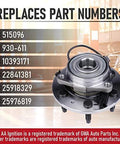 Front Wheel Hub Bearing Assembly for Chevy Cadillac & GMC 4WD with 6 lugs, shown replacing part numbers 515096, includes ABS sensor