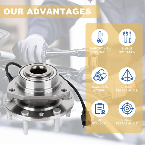 Mechanic installing pair of front wheel hub and bearing assemblies 513188 for 2002-2009 Chevrolet Trailblazer and others.