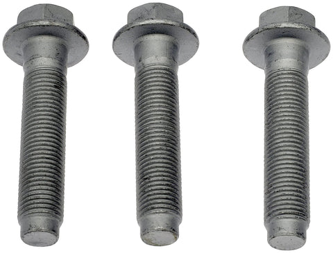 Three front wheel hub bolts shown, part of Front Wheel Hub Bolt 3-Pack provides direct replacement fasteners for Chrysler and Dodge.
