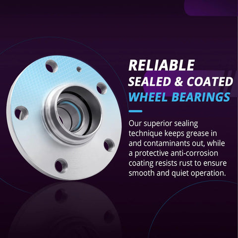 Front wheel hub assembly bearing, silver metal with five-bolt flange, front view