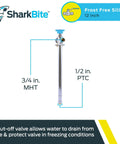 Frost Free Sillcock Outside Faucet With One Half Inch Push To Connect Inlet And Three Quarter Inch Garden Hose Outlet Includes Inlet Shut Off For Winter Drainage Brass Plumbing Fitting For PEX Copper CPVC PE RT HDPE.