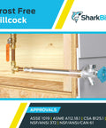Frost Free Sillcock Outside Faucet With One Half Inch Push To Connect Inlet And Three Quarter Inch Garden Hose Outlet Includes Inlet Shut Off For Winter Drainage Brass Plumbing Fitting For PEX Copper CPVC PE RT HDPE installed on exterior wall.