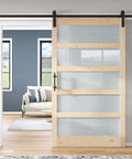 Glass Sliding Barn Door Slab 48 By 84 Inches With Eight Foot Hardware Kit Included Five Panel Frosted Glass Spruce Wood Support