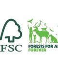 FSC logo with forests for all forever graphic, promoting sustainable and eco-friendly practices in forestry.
