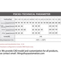 FSK30J technical parameter table for 3534 stepper motor, showing loadings, speed, and operating temperature.