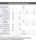Technical parameters table for FSK40J Stepper and AC Servo Motors, showing position accuracy, loadings, speed, and noise levels.